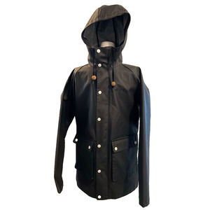 Burton BRTN PVC Women's Size Small Zip Up Button Up Hooded Jacket Black & White